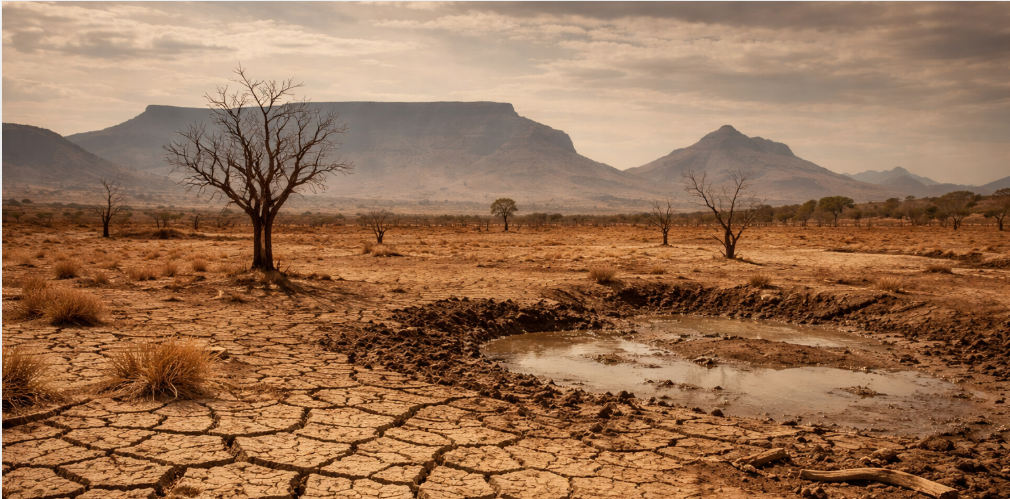 Cracked earth and dry riverbed in Southern Africa